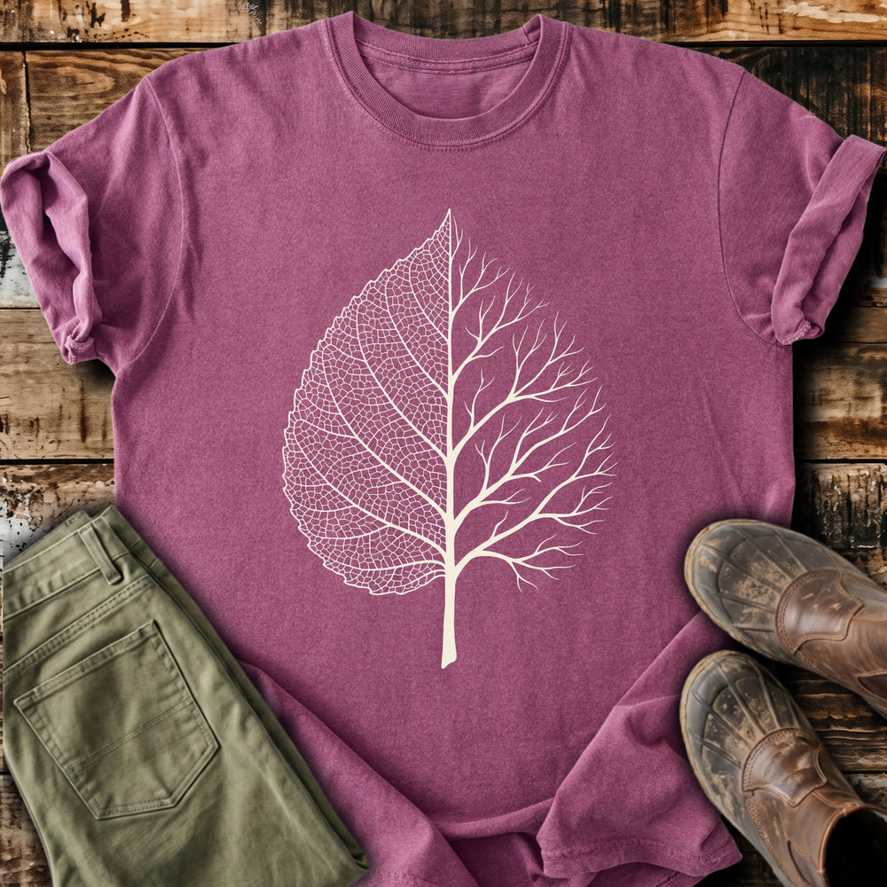 Leaf and Bare Tree Line Art T-Shirt