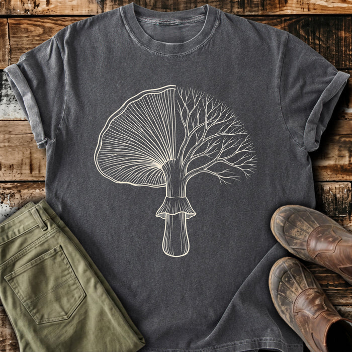 Mushroom Tree Line Art T-Shirt